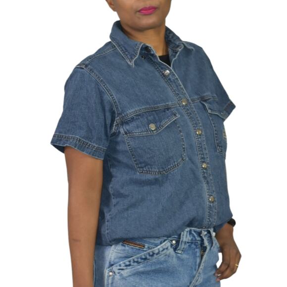 Vintage Harley Davidson Denim Shirt Blue Logo Patch Motorcycles Bike Size Medium - Picture 15 of 15